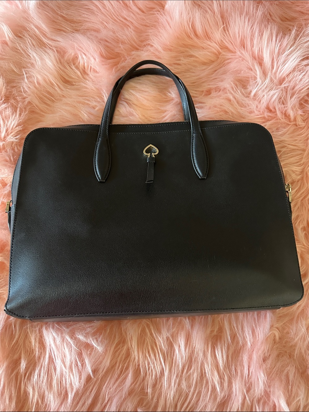 kate spade Black Leather Briefcase with Gold Heart Accent